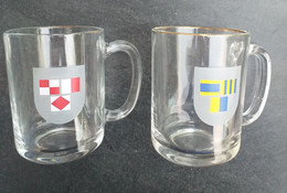 2 Tasses Publicitaires MOBIL / Mug En Verre Transparent, à Décor De Drapeaux - Tasses