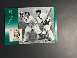 (1 Oø 25 A) Cricket Don Bradman Maxicard (2) With 20-cent Don Bradman Coins - 20 Cents