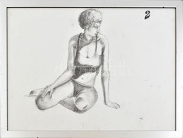 Jelzés Nélkül: Lány Fürdőruhában. Szén, Papír, üvegezett Fakeretben, 42×59,5 Cm - Other & Unclassified