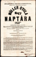 1853 Müller Gyula Nagy Naptára (szerk.: Friebeisz István), Másodévi Folyam, Kétoldalas Ismertető Nyomtatvány, Hajtott, 4 - Unclassified