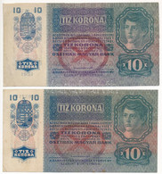 1915. 10K Piros "DEUTSCHÖSTERREICH" Felülbélyegzéssel (2x) T:III Egyiken Beszakadás Hungary 1915. 10 Korona With Red "DE - Unclassified