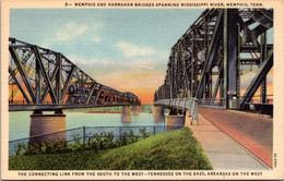 Tennessee Memphis The Memphis And Harrahan Bridges Spanning The Mmississippi River 1944 Curteich - Memphis