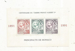 Timbre, Bloc De 3 Timbres, PRINCIPAUTE DE MONACO,  Centenaire Du Timbre PRINCE ALBERT 1 Er, 1891-1991 - Bloques