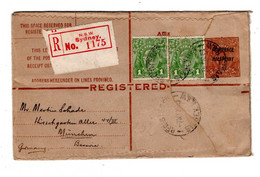 1924 ( 7.5. ), Scarce Registered Station. Cover,added 2 Times 1 P. Sydney To Germany,commercial ,Rare ! - Storia Postale