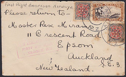 NEW ZEALAND 1937 FIRST AMERICAN FLIGHT COVER 3s & 9d X2 FRANKING - Covers & Documents