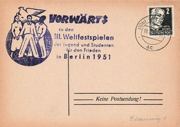 DDR Beleg Propaganda - Werbestempel, Vorwärts III. Weltfestspiele Berlin, Chemnitz 1951 - Covers & Documents