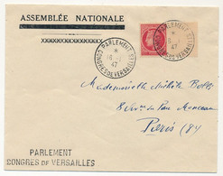 FRANCE - Enveloppe En-tête, Affr 1F Cérès, CAD "Parlement Congrès De Versailles 16/1/1947" + Griffe - Commemorative Postmarks