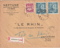 BELGIQUE LETTRE RECOMMANDEE 1949 ANVERS ANTWERPEN Pour Strasbourg Société De Navigation - Cartas