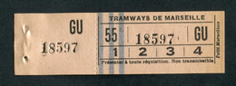 Ancien Ticket De Tramway Marseillais Années 40 "Tramways De Marseille" Billet De Tram Avec Souche - Europa