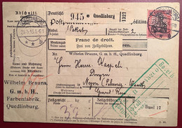 PERFIN W.B Farbenfabrik Wilhelm Brauns Quedlinburg Germania 1913Paketkarte>Droguerie Nyon (chemie Chemical  Peinture - Cartas & Documentos