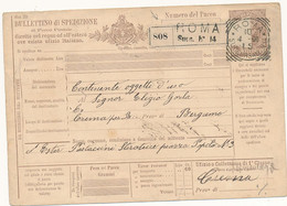 1891 UMBERTO BOLLETTINO PACCHI CENT 0,60 ROMA X CREMA TRANSITO ROMANENGO - Postal Parcels