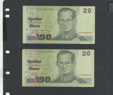 THAILANDE - Lot 2 Billets 20 Bath 2003 TB-TTB/F-VF Pick. 109 - Tailandia