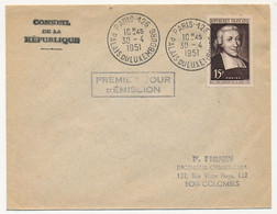 FRANCE => Env. Affr 15F Jean Baptiste De La Salle - Obl Pais 126 Palais Du Luxembourg 30/4/1951 - Premier Jour - Briefe U. Dokumente