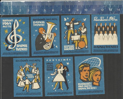 TUBA G-CLEF CHOIR ORCHESTRA MUSIC BAND FOLKLORE DANCE SINGING Matchbox Labels LITHUANIA 1965 - Zündholzschachteletiketten