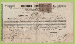 46 LOT - SOCIETE GENERALE DE CAHORS - RECU TIMBRE DE 200 FRANCS EMIS EN 1884 / VAYRAC - Cheques & Traveler's Cheques