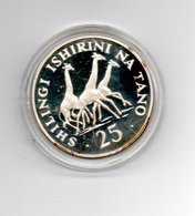 TANZANIA 25 SHILINGI 1974 ZILVER PROOF GIRAFFES SOME SPOTS - Tansania