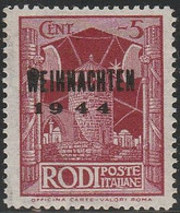 412 Occupazione Tedesca Dell'Egeo  1944 - 5 C. Lilla Rosso Soprastampato “WEIHNACHTEN 1944” Con Cifre Spaziate N. 9 MNH - Egée