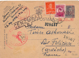 CARTE ENTIER POSTAL BUCAREST CENZURAT SAINT FELICIEN ARDECHE CARD WWII BUCARESTI - Storia Postale Seconda Guerra Mondiale