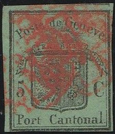 494 -1848 - Ginevra, 5 C. Nero Su Verde Scuro. Aquila Grande, Annullato Col Bollo A Rosetta Di “Ginevra” In Rosso N. 3A. - 1843-1852 Timbres Cantonaux Et  Fédéraux