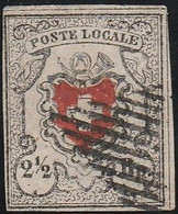 501 - 1850 - Poste Locale, 2½ Rappen, Rosso E Nero. Croce Inquadrata, Esemplare Occupante La Posizione N. 4 Del Foglio D - 1843-1852 Kantonalmarken Und Bundesmarken