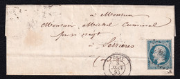 FRANCE 1853 - YT 10 Sur Lettre De Gray à Serrières, Oblit. Petits Chiffres - 1852 Louis-Napoleon