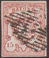 506 - Swiss / Svizzera 1850 - Rayon III, 15 Centesimi Rosso Mattone, Annullato Con Parte Del Bollo A Griglia Federale N. - 1843-1852 Federal & Cantonal Stamps