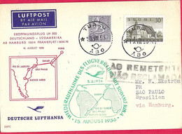 FINLAND - EROFFNUNSFLUG LUFTHANSA LH500 FROM HAMBURG TO SAO PAULO *15.VIII.1956" ON OFFICIAL CARD - Cartas & Documentos