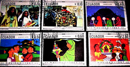 Delcampe - Ecuador,1967, Christmas, CTO-Original Gum, Michel # 1392-1397 - Ecuador