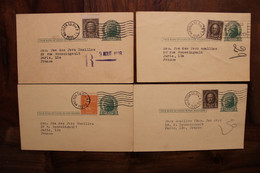 1938 Lot De 4 Entiers USA Cover Pour France Dont 1 Bord De Feuille Flamme - 1921-40