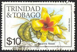 Trinidad & Tobago Sc# 407j Used Tear & Crease UR (1989) $10 Flowers - Trinidad & Tobago (1962-...)
