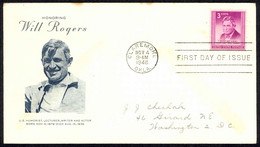 USA Sc# 975 (cachet) FDC (c) (Claremore, OK) 1948 11.4 Will Rogers - 1941-1950