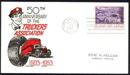 USA Sc# 1025 (Cachet Craft) FDC (e) Los Angeles 1953 Trucker's Association 50th - 1951-1960