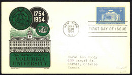 USA Sc# 1029 (Cachet Craft) FDC (a) New York, NY 1954 Columbia University 200th - 1951-1960