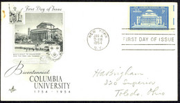 USA Sc# 1029 (ArtCraft) FDC (b) (New York, NY) 1954 Columbia University 200th - 1951-1960