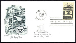 USA Sc# 1119 (Artmaster) FDC (a) (Columbia, MO) 1958 9.22 Freedom Of The Press - 1951-1960