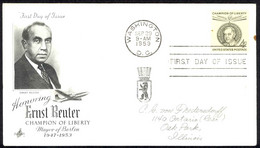 USA Sc# 1136 (ArtCraft) FDC (a) (Washington, DC) 1959 9.29 Ernst Reuter - 1951-1960