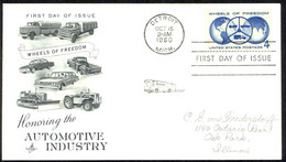 USA Sc# 1162 (ArtCraft) FDC (b) (Detroit, MI) 1960 10.15 Wheels Of Freedom - 1951-1960