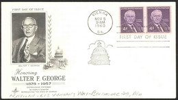 USA Sc# 1170 Pair (ArtCraft) FDC (b) (Vienna, GA) 1960 11.5 Walter F. George - 1951-1960