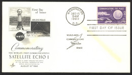 USA Sc# 1173 (ArtCraft) FDC Single (a) (Washington, DC) 1960 Echo 1 Satellite - 1951-1960