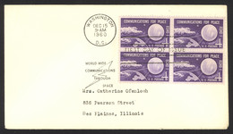 USA Sc# 1173 (no Cachet) FDC Block/4 (f) (Washington, DC) 1960 Echo 1 Satellite - 1951-1960
