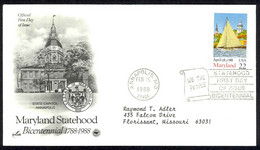 USA Sc# 2342 (ArtCraft) FDC (a) (Annapolis, MD) 1988 Maryland Statehood 200th - 1981-1990