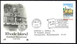 USA Sc# 2348 (ArtCraft) FDC (b) (Pawtucket, RI) 1990 5.29 Rhode Island 200th - 1981-1990