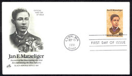 USA Sc# 2567 (ArtCraft) FDC (b) (Lynn, MA) 1991 9.15 Jan Matzeliger - 1991-2000