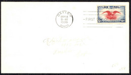 USA Sc# C23 (no Cachet) FDC (a) (Dayton, OH) 1938 5.14 Eagle Holding Shield - 1851-1940