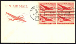 USA Sc# C32 (cachet) FDC Block/4 (c) (Washington, DC) 1946 9.25 DC-4 - 1941-1950
