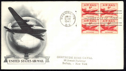 USA Sc# C39 (Day Lowry Cachet) FDC Block/4 (a) (Washington, DC) 1949 6c DC-4 - 1941-1950