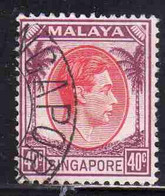 SINGAPORE MALAYA MALAISIE MALESIA 1948 1952 1951 KING GEORGE VI 40c USATO USED OBLITERE' - Singapur (...-1959)