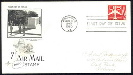 USA Sc# C60 (ArtCraft) FDC (a) (Arlington, VA) 1960 8.12 7c Air Mail - 1951-1960