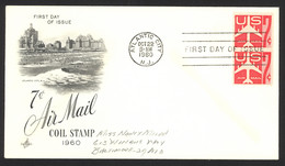 USA Sc# C61 (ArtCraft) FDC Pair (a) (Atlantic City, NJ) 1960 7c Air Mail Coil - 1951-1960