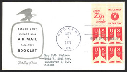 USA Sc# C78a (Artmaster) FDC Booklet Pane/4 (a) (Spokane, WA) 1971 11c Air Mail - 1971-1980